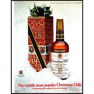 1970 Canadian Club Christmas Presentation Box Vintage Print Ad Snow Green Bow